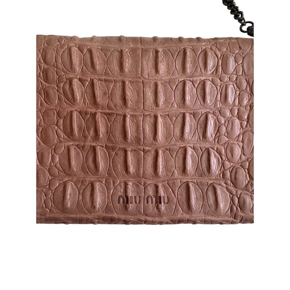 MIU MIU Mauve Crocodile Embossed Leather Clutch Crossbody Bag - Picture 2 of 13
